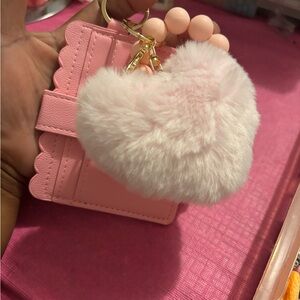 Pink Scalloped Card Holder with Heart Keychain
